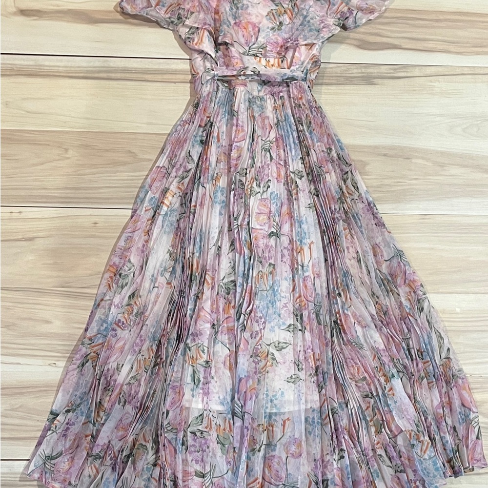 Anthropologie Easel Ruffle Chiffon Floral layered Tie Wrap Dress Size Large. NWT